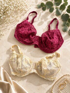 Victoria's Secret Lace Underwire Bra Set (Burgandy & Yellow)